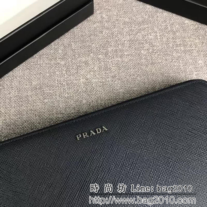 PRADA普拉達 專櫃最新爆款 十字紋牛皮 男士大號單拉鏈錢包 2ML188 DD1857